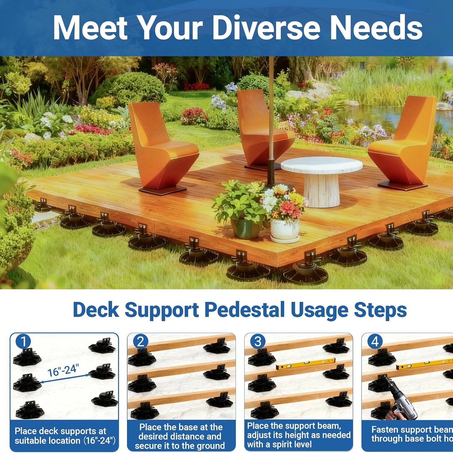 Adjustable Deck Pedestals 24 Pack (30-60mm)